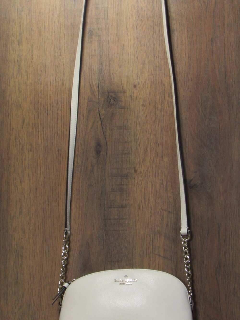 Kate Spade Crossbody Bag Women Small Ivory Saffiano Leather Dome Chain Strap